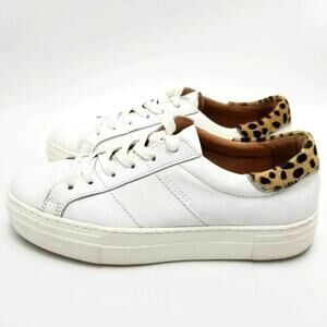 Skechers Womens White Leather Platform Lace Up Sneakers With Animal Print Sz 7.5